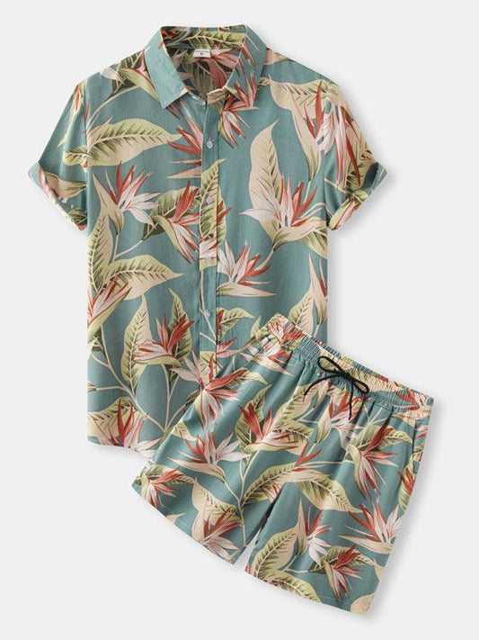 Men's Short Sleeve Shirt Chinese Style Printed Shirt Set - 808Lush