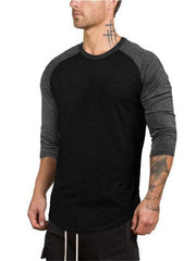 Men's Slim Three-quarter Sleeves Raglan T-Shirt Round Neck Contrasting Color Sports - 808Lush