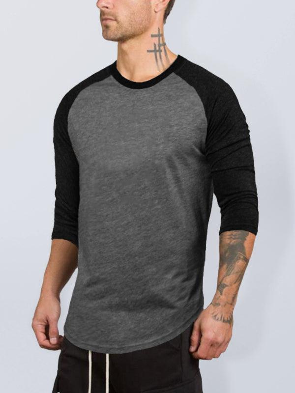 Men's Slim Three-quarter Sleeves Raglan T-Shirt Round Neck Contrasting Color Sports - 808Lush