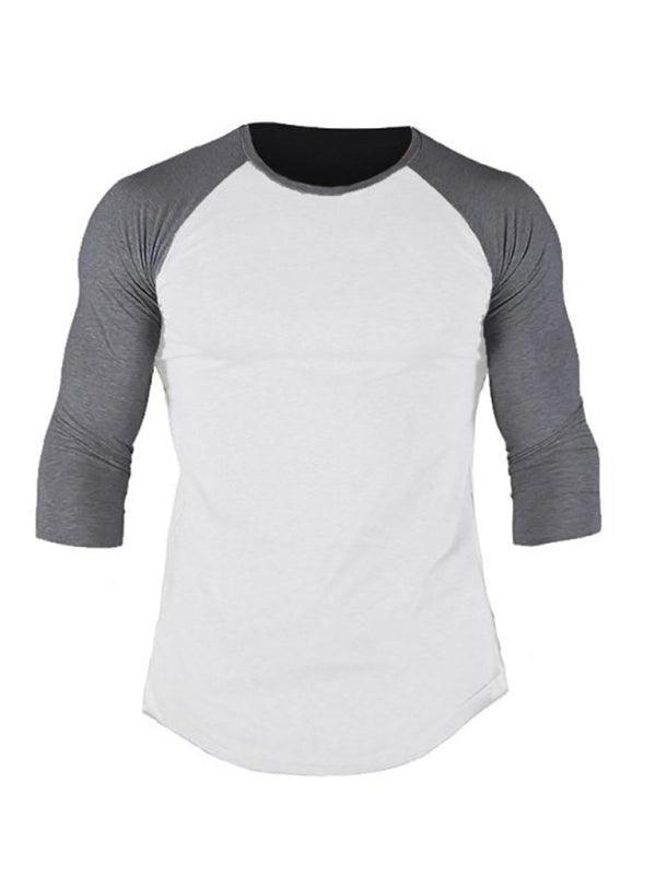 Men's Slim Three-quarter Sleeves Raglan T-Shirt Round Neck Contrasting Color Sports - 808Lush