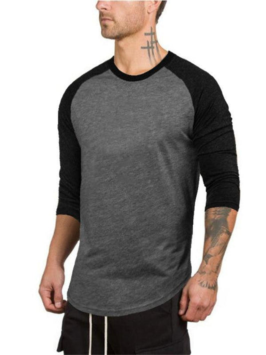 Men's Slim Three-quarter Sleeves Raglan T-Shirt Round Neck Contrasting Color Sports - 808Lush