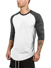 Men's Slim Three-quarter Sleeves Raglan T-Shirt Round Neck Contrasting Color Sports - 808Lush