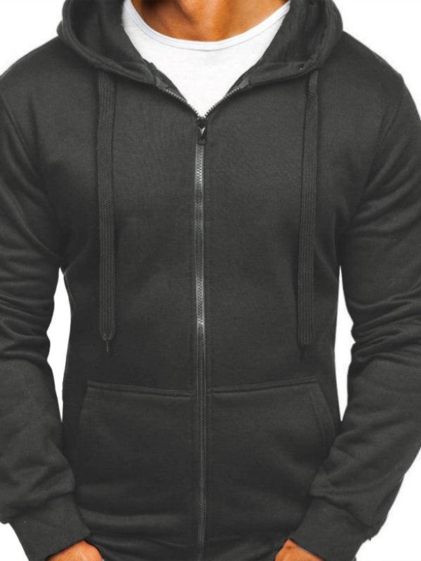 Men's Solid Color Basic Zipper Hoodie - 808Lush