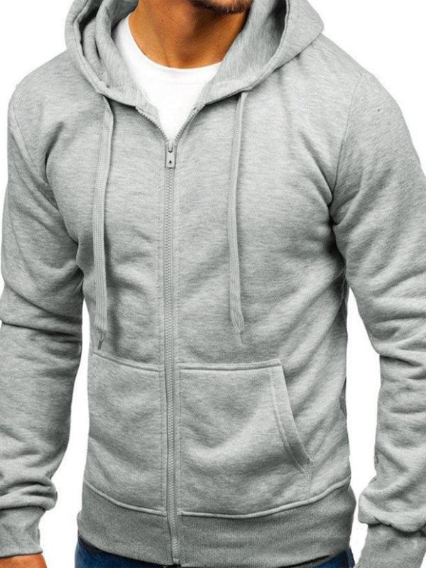 Men's Solid Color Basic Zipper Hoodie - 808Lush