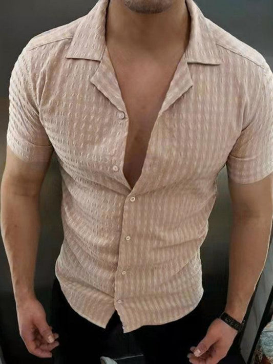 Men's Solid Color Casual Lapel Short Sleeve Shirt - 808Lush