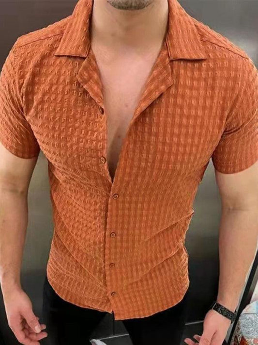 Men's Solid Color Casual Lapel Short Sleeve Shirt - 808Lush