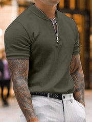 Men's Solid Color Zipper Stand Collar Casual Short Sleeve T-Shirt - 808Lush