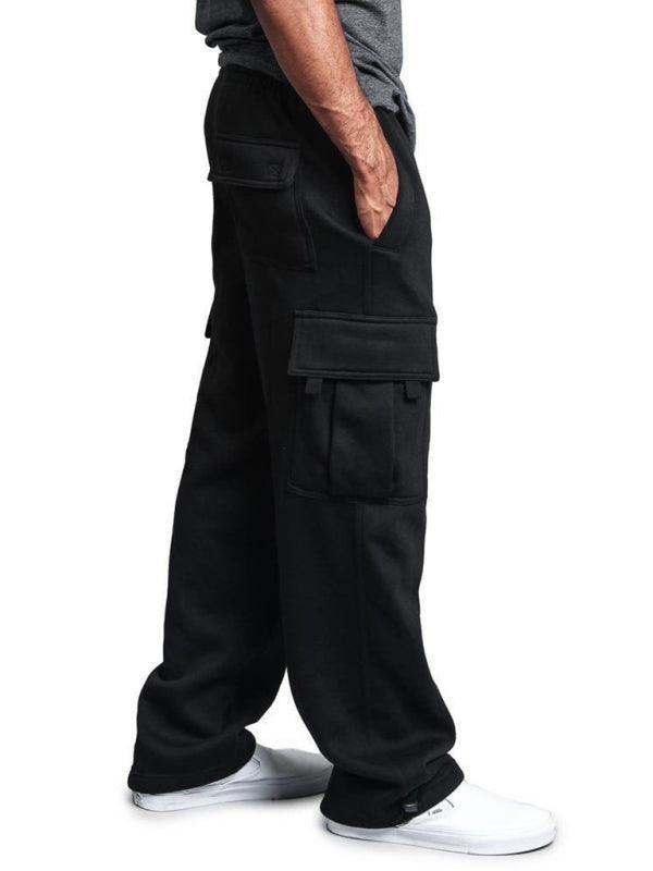 Men's Solid color elastic waist multi-pocket loose fit cargo pants - 808Lush