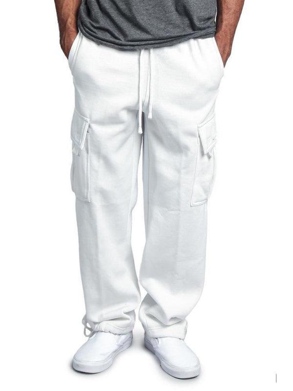 Men's Solid color elastic waist multi-pocket loose fit cargo pants - 808Lush