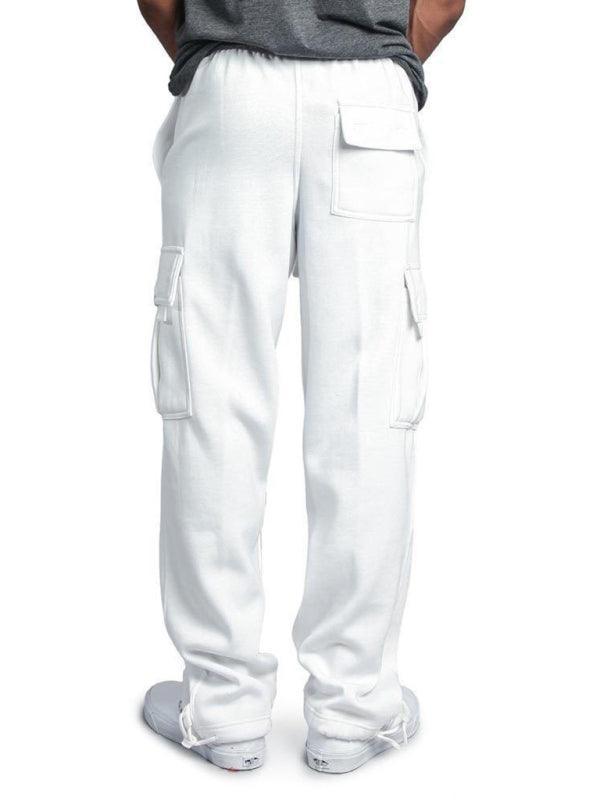 Men's Solid color elastic waist multi-pocket loose fit cargo pants - 808Lush