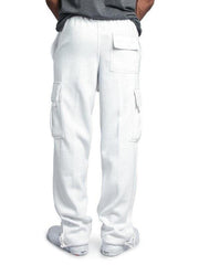 Men's Solid color elastic waist multi-pocket loose fit cargo pants - 808Lush