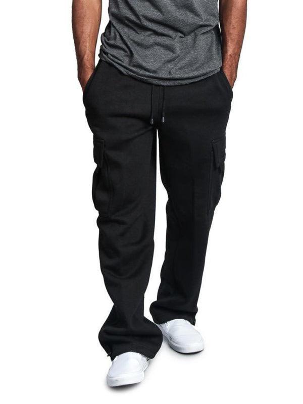 Men's Solid color elastic waist multi-pocket loose fit cargo pants - 808Lush