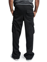 Men's Solid color elastic waist multi-pocket loose fit cargo pants - 808Lush