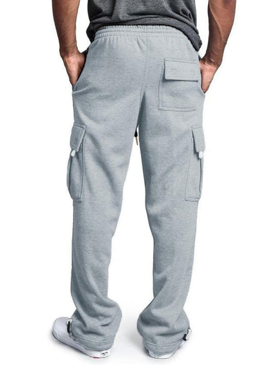 Men's Solid color elastic waist multi-pocket loose fit cargo pants - 808Lush
