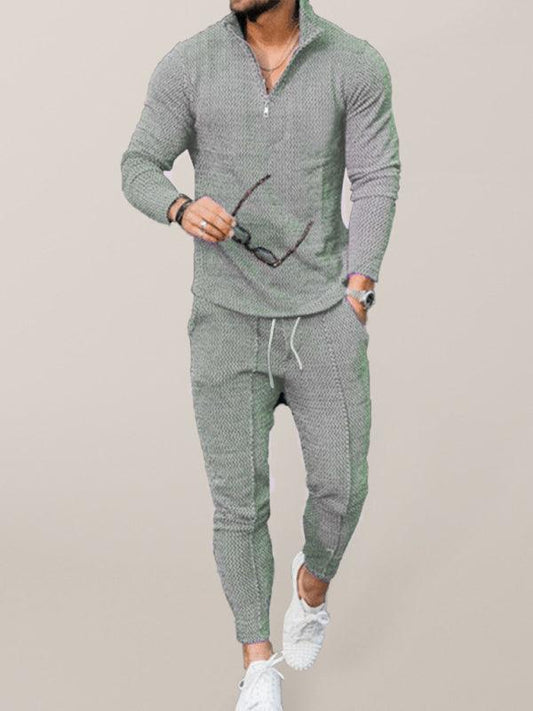 Men's Textured Casual Half Zipper Stand Collar Suits - 808Lush