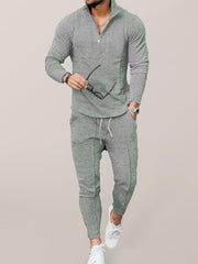 Men's Textured Casual Half Zipper Stand Collar Suits - 808Lush