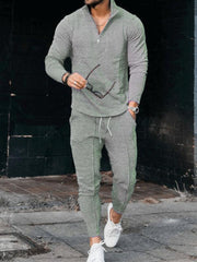 Men's Textured Casual Half Zipper Stand Collar Suits - 808Lush