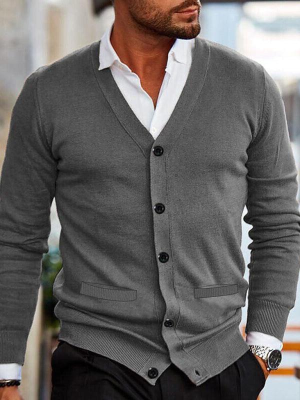 Men's V-neck long-sleeved slim cardigan jacket - 808Lush