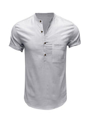 Men's Woven Casual Stand Collar Linen Short Sleeve Shirt - 808Lush