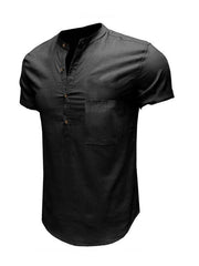 Men's Woven Casual Stand Collar Linen Short Sleeve Shirt - 808Lush