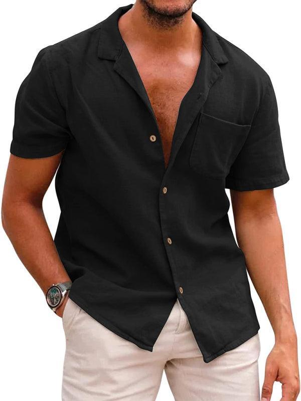 Men's Woven Linen Loose Lapel Shirt - 808Lush