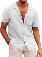 Men's Woven Linen Loose Lapel Shirt - 808Lush