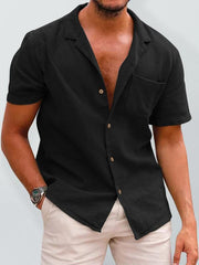 Men's Woven Linen Loose Lapel Shirt - 808Lush