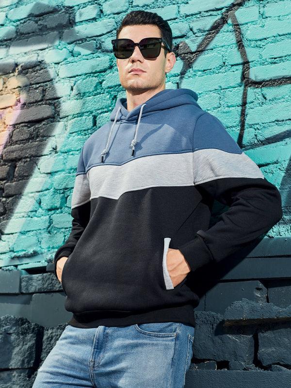 Men's casual color block and contrast fashion hooded sweatshirt - 808Lush