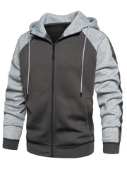 Men's casual contrasting color zipper cardigan hooded sweatshirt - 808Lush