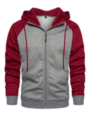 Men's casual contrasting color zipper cardigan hooded sweatshirt - 808Lush