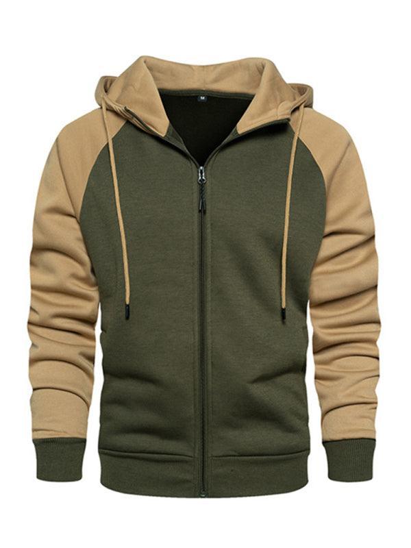 Men's casual contrasting color zipper cardigan hooded sweatshirt - 808Lush