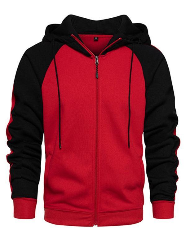 Men's casual contrasting color zipper cardigan hooded sweatshirt - 808Lush