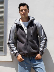 Men's casual contrasting color zipper cardigan hooded sweatshirt - 808Lush