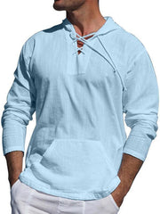 Men's casual cotton and linen tie hooded long-sleeved shirt - 808Lush