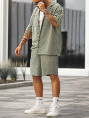 Men's casual holiday short -sleeved shirt shorts printed set - 808Lush