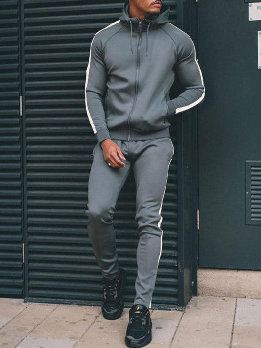 Men's casual hooded color block running fitness suit - 808Lush