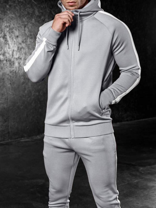 Men's casual hooded color block running fitness suit - 808Lush