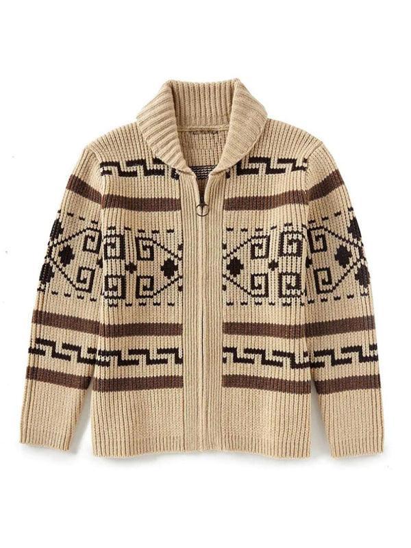 Men's casual lapel jacquard knitted jacket - 808Lush