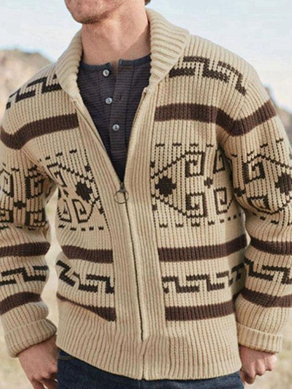 Men's casual lapel jacquard knitted jacket - 808Lush