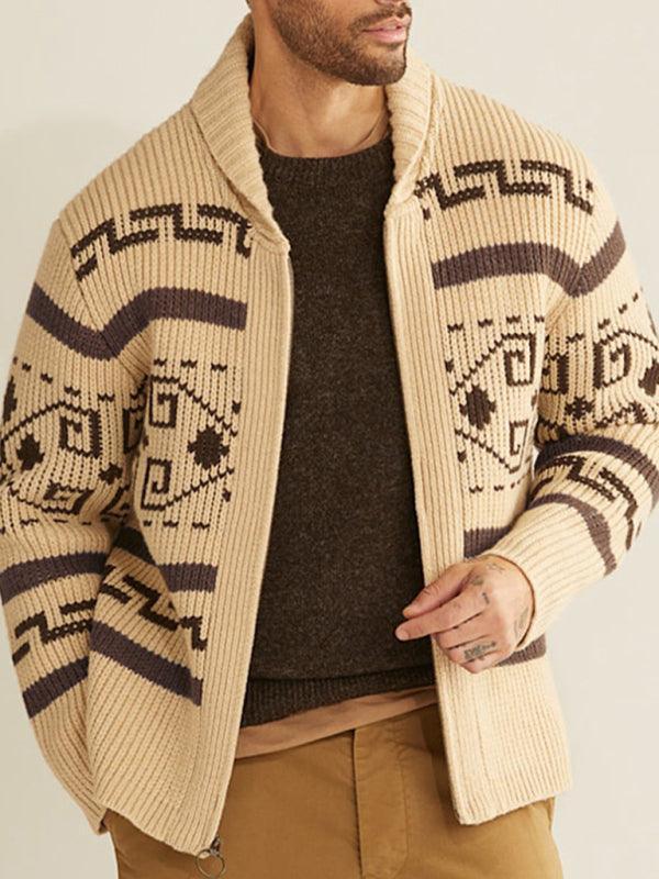 Men's casual lapel jacquard knitted jacket - 808Lush