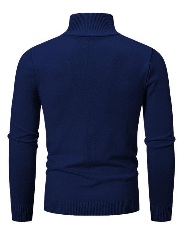 Men's casual solid color sweater half zipper pullover stand collar sweater - 808Lush