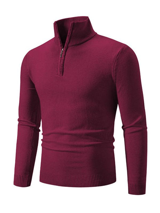 Men's casual solid color sweater half zipper pullover stand collar sweater - 808Lush