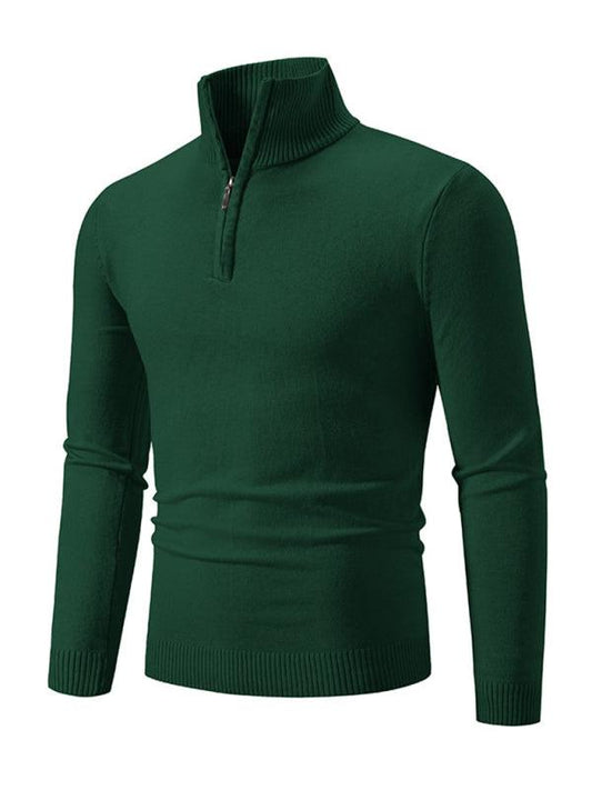 Men's casual solid color sweater half zipper pullover stand collar sweater - 808Lush