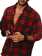 Men's check collar casual long sleeve shirt - 808Lush