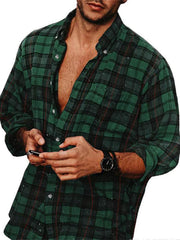 Men's check collar casual long sleeve shirt - 808Lush