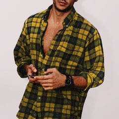 Men's check collar casual long sleeve shirt - 808Lush