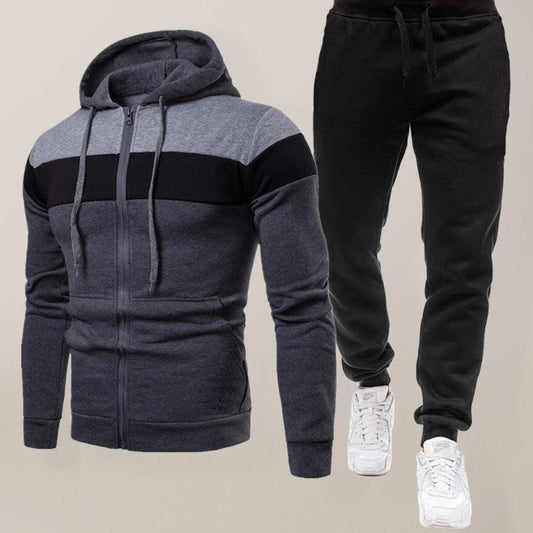 Men's color block long sleeve hooded sweatshirt sets - 808Lush