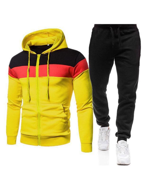 Men's color block long sleeve hooded sweatshirt sets - 808Lush