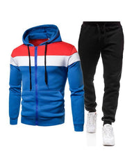 Men's color block long sleeve hooded sweatshirt sets - 808Lush