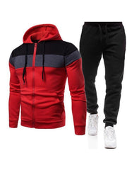 Men's color block long sleeve hooded sweatshirt sets - 808Lush